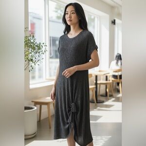 Comfy USA Designer Lagenlook Artsy Cap Sleeve Black Silver Asymmetrical Dress M